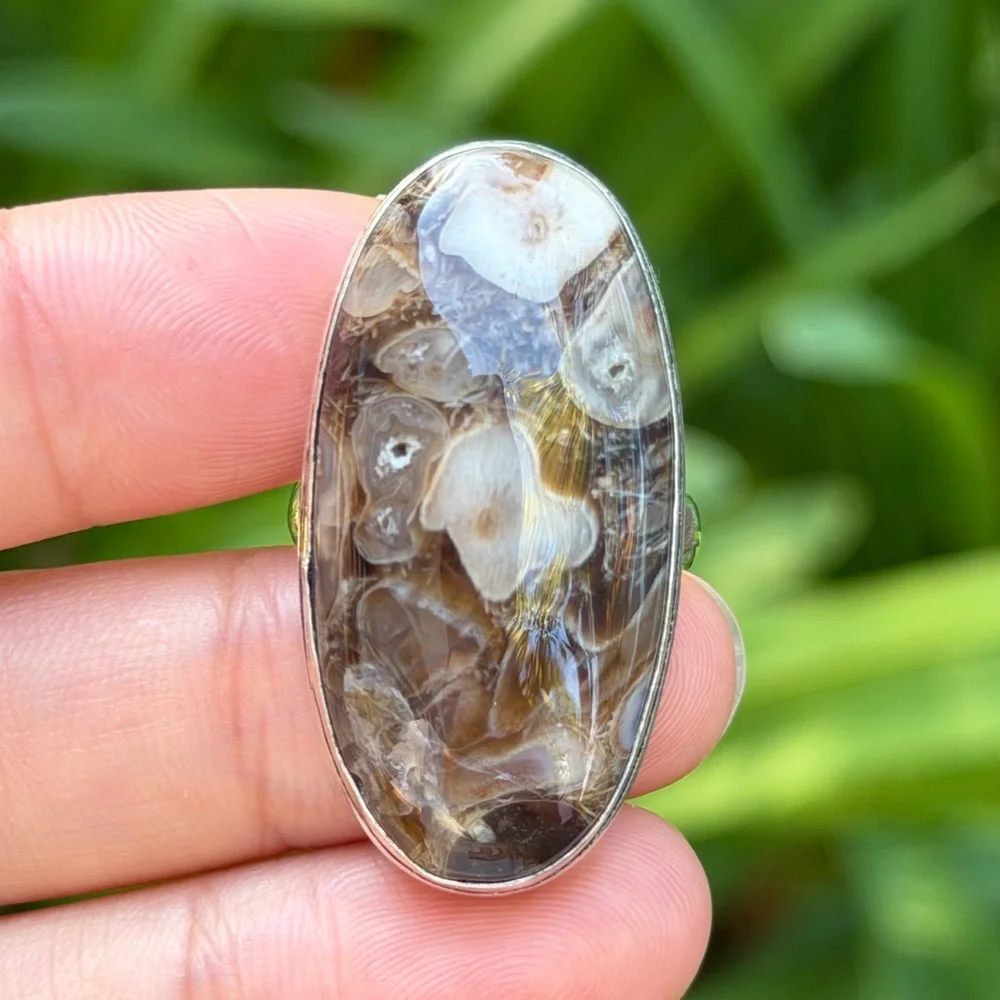 Size 9.5 925 silver plated druzy stick‎ agate ring 0686